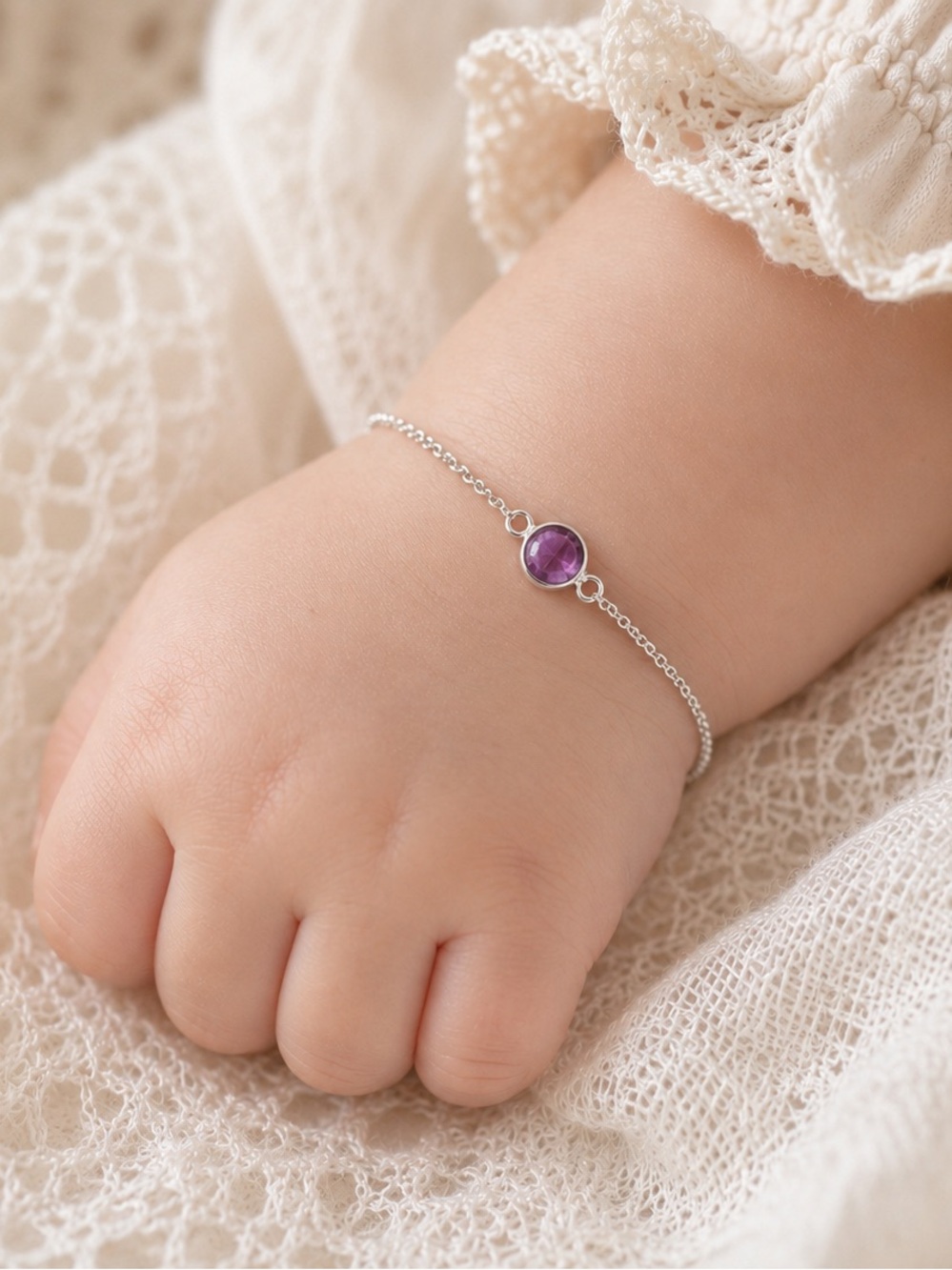 Sterling Silver Baby Amethyst Bracelet | First Birthday / February Birthstone